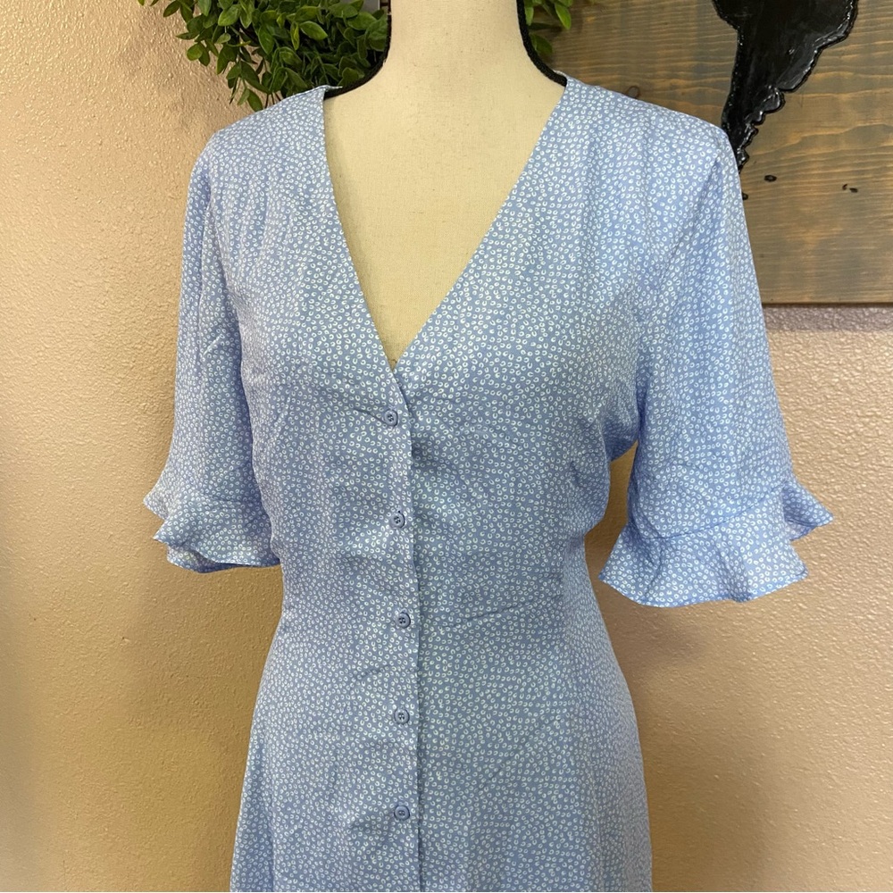 NWOT Lulus Castana Light Blue Print Button-Up Dress - Picture 3 of 11